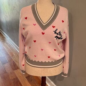 NWT Kate Spade Pink V-Neck Sweater with Heart Accents